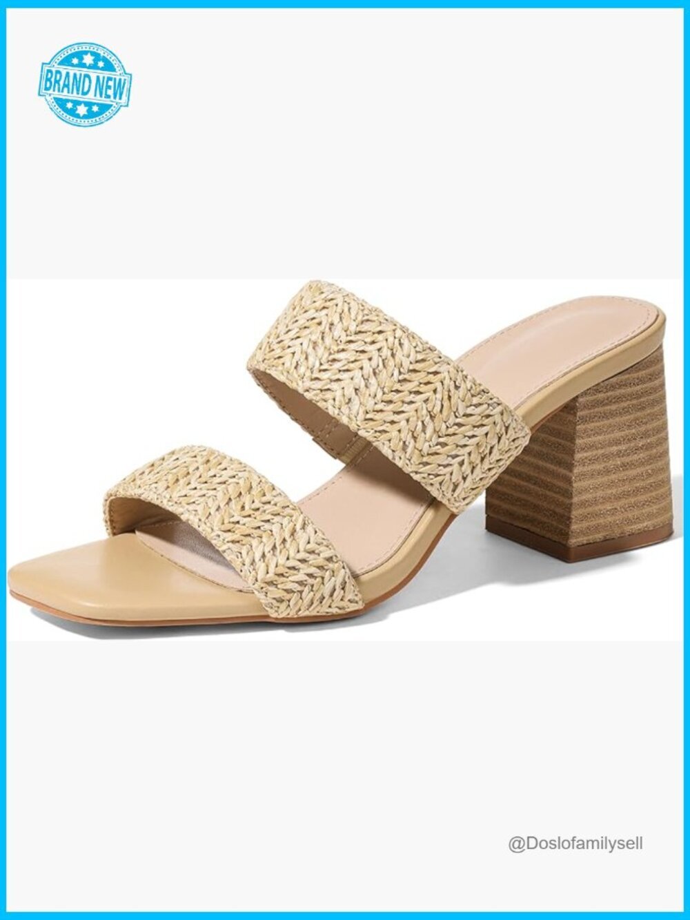 Chunky Block Heeled Sandals Square Open Toe Double Strap Slip On Dressy Summer